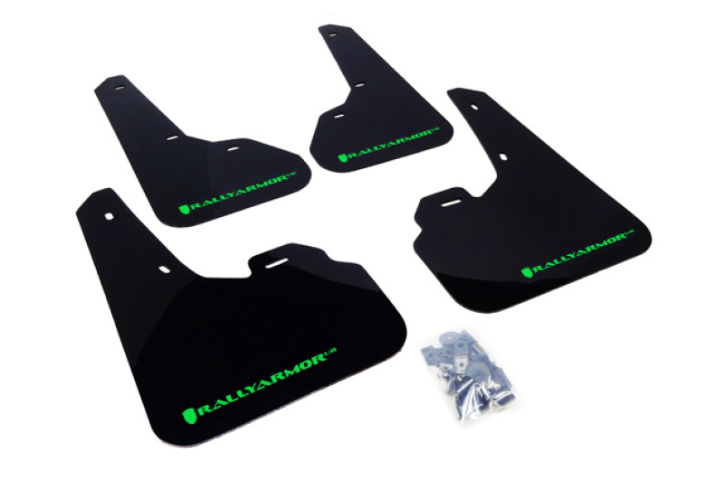 Mazda Mazda3 Mud Flaps - Rally Armor - UR Black Flap/Green Logo - Black - `10-`13
